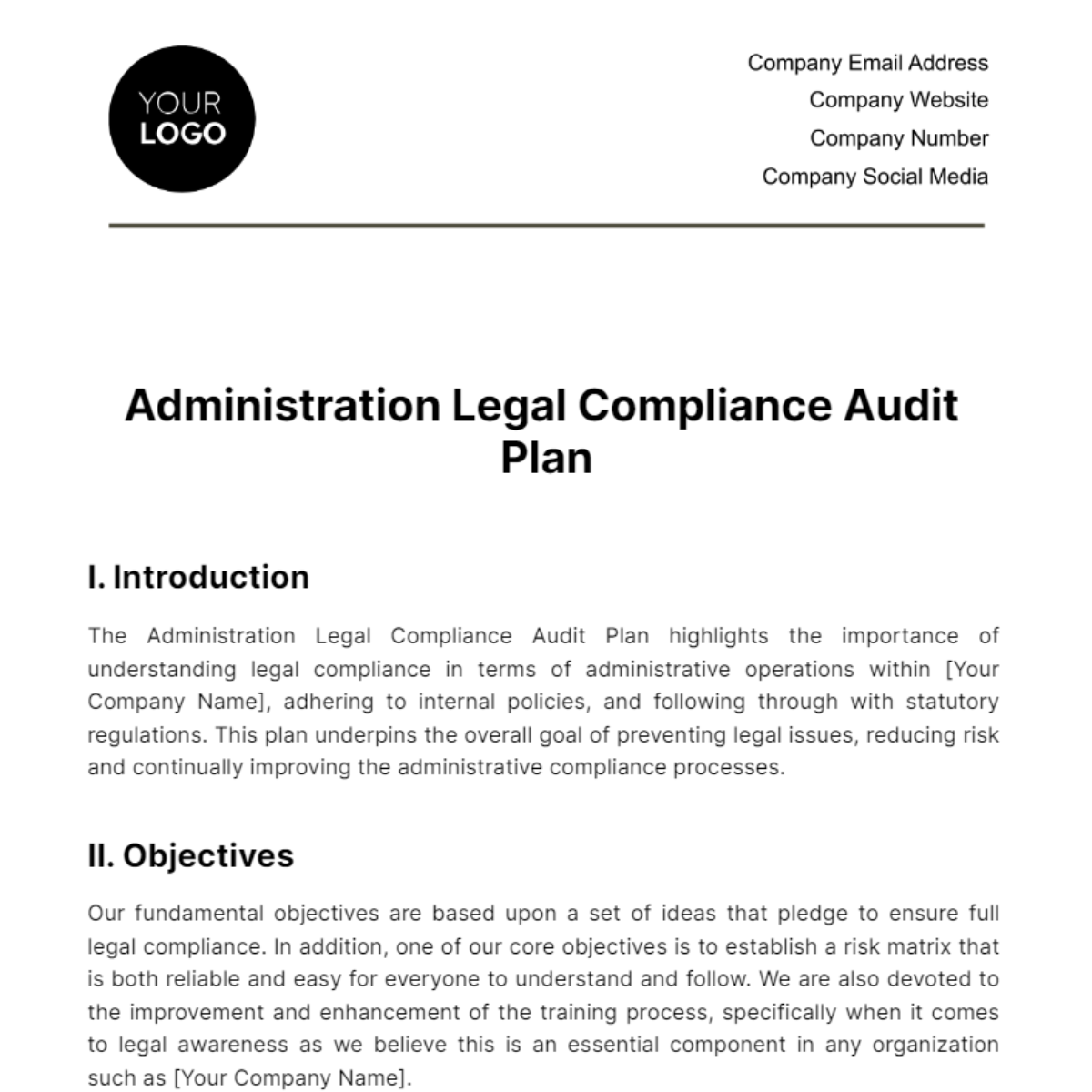 Administration Legal Compliance Audit Plan Template - Edit Online ...