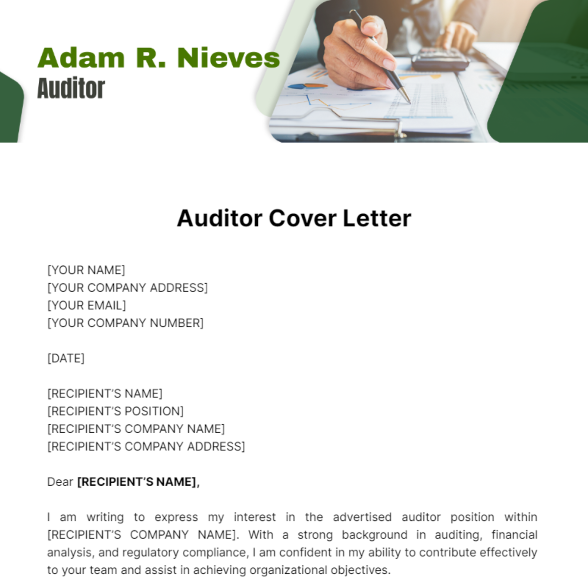 Auditor Cover Letter Template