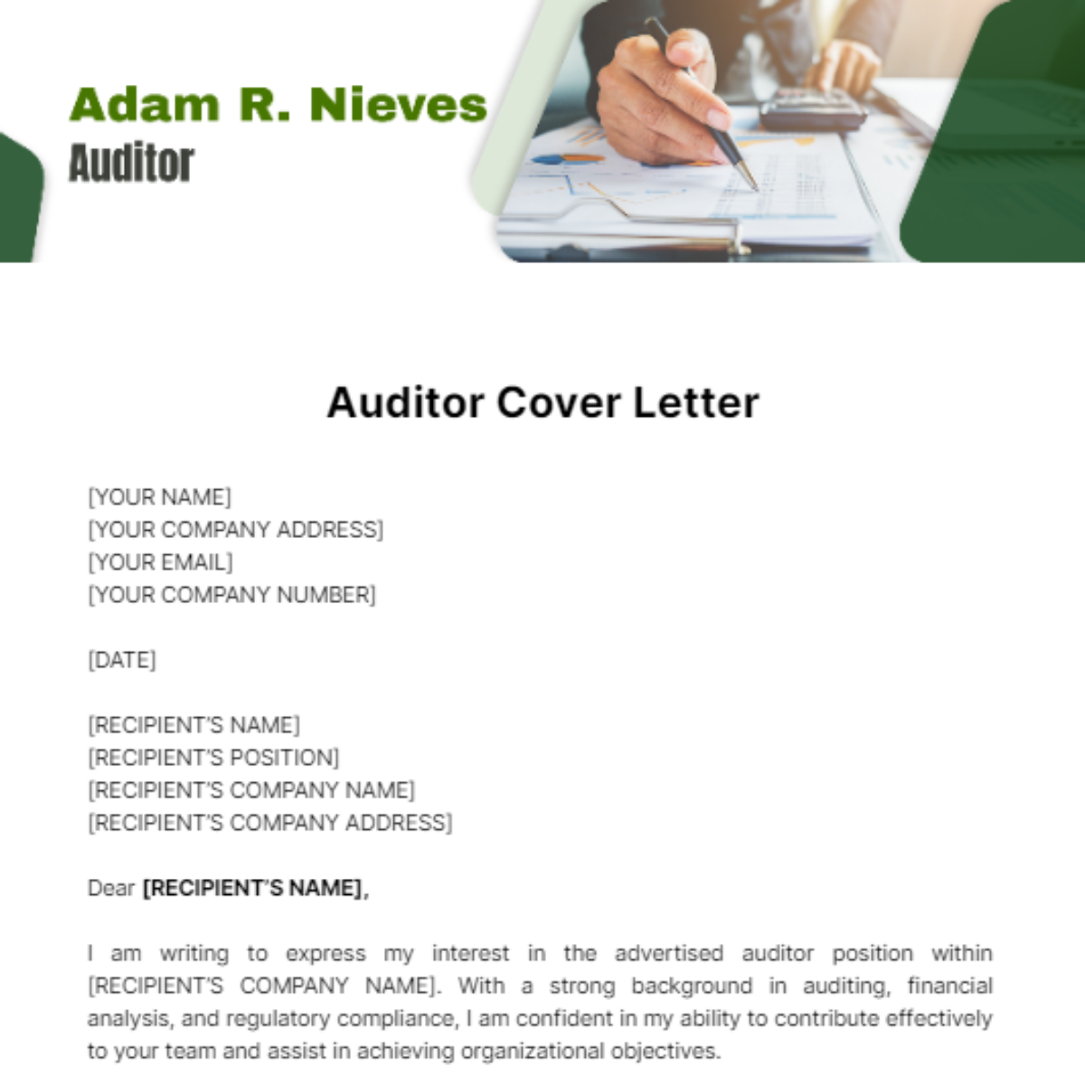 Auditor Cover Letter Template