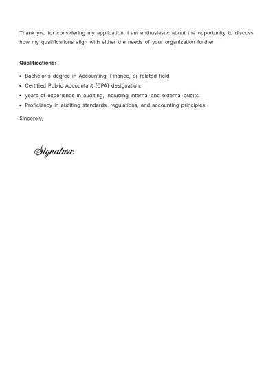 Free Auditor Cover Letter Template to Edit Online