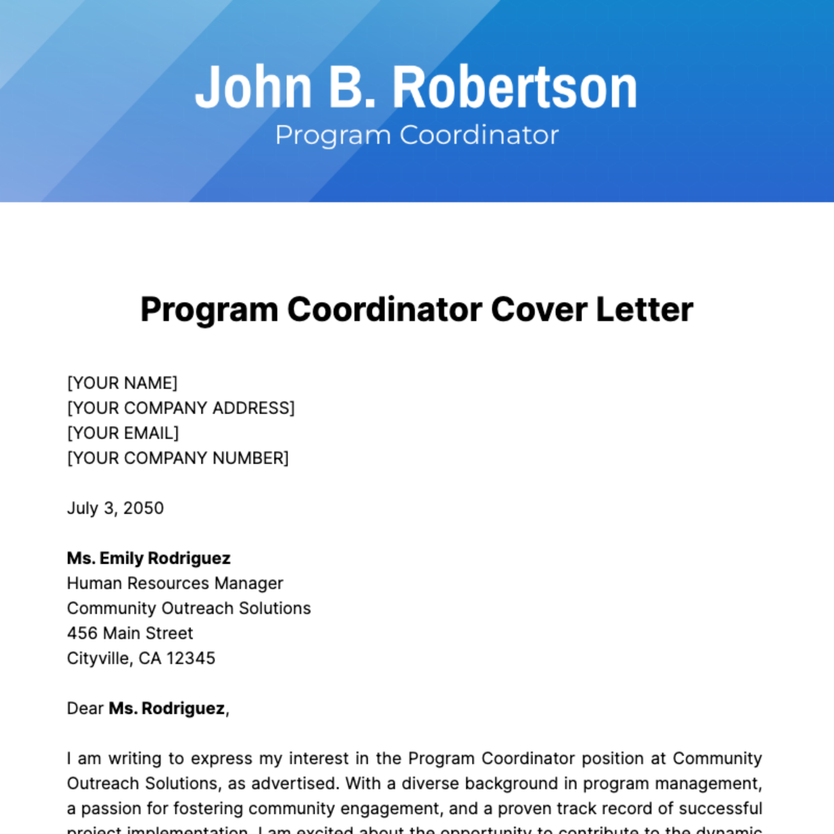 Program Coordinator Cover Letter Template