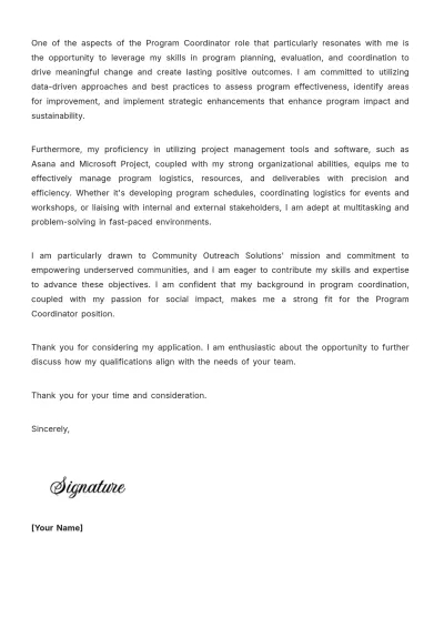Free Program Coordinator Cover Letter Template to Edit Online