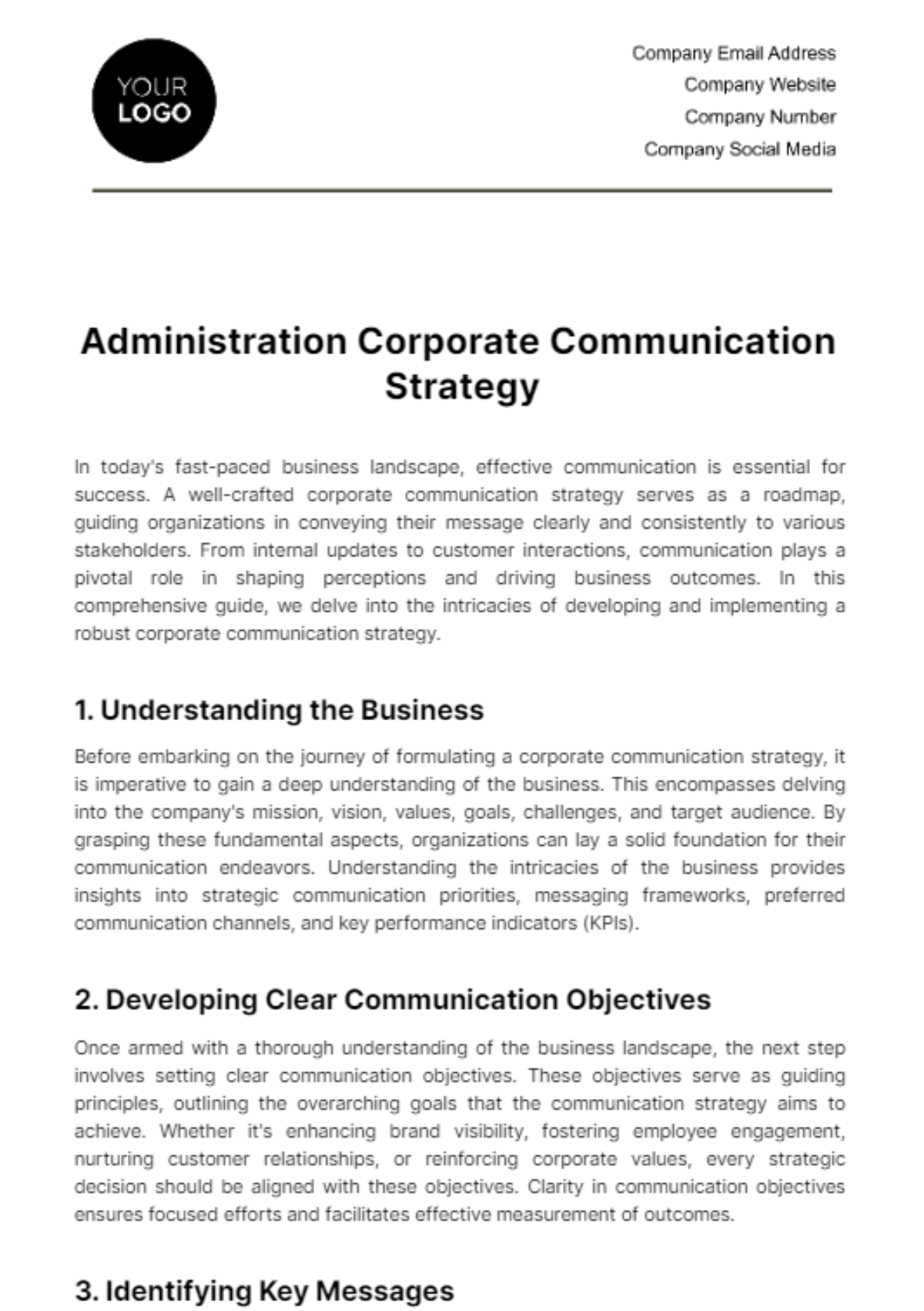 Free Administration Corporate Communication Strategy Template