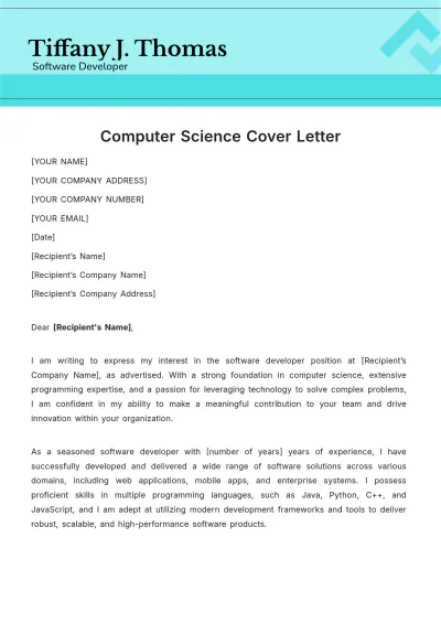 Free Computer Science Cover Letter Template to Edit Online