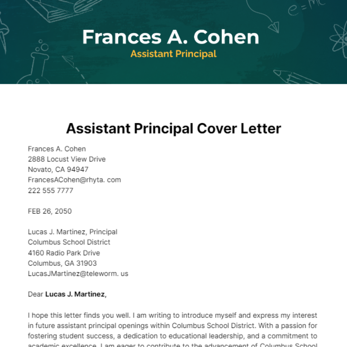 Assistant Principal Cover Letter Template
