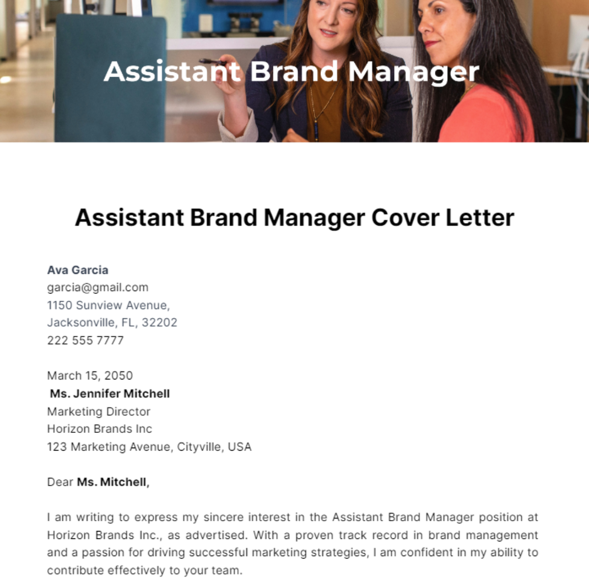 Assistant Brand Manager Cover Letter Template
