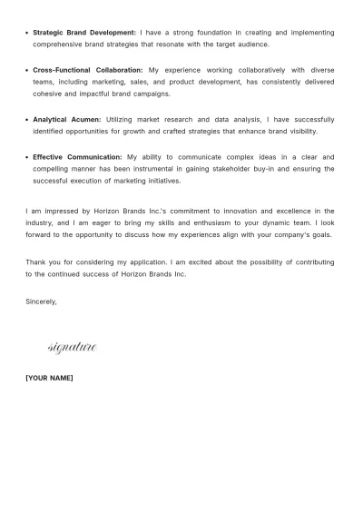 Free Assistant Brand Manager Cover Letter Template to Edit Online