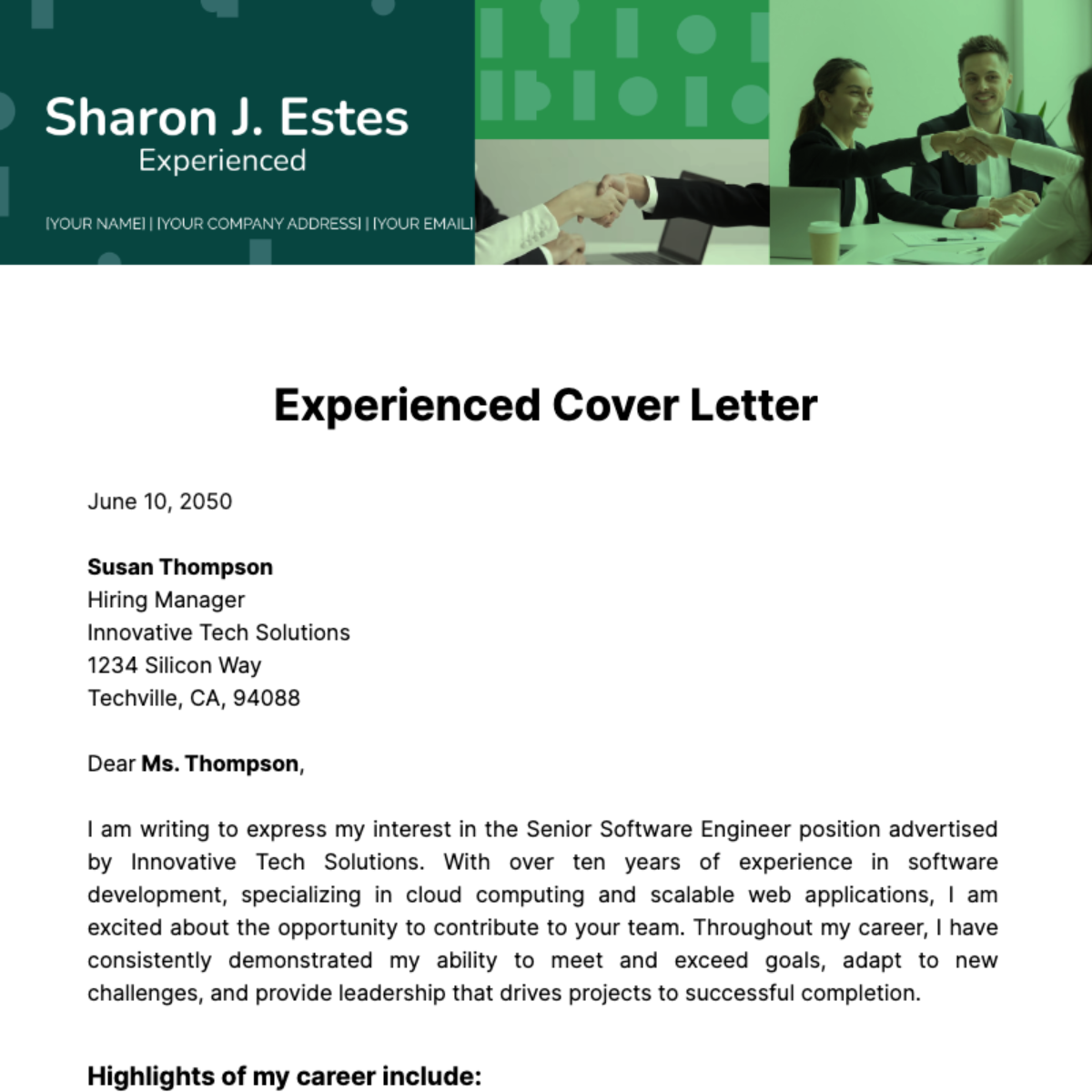 Experienced Cover Letter Template