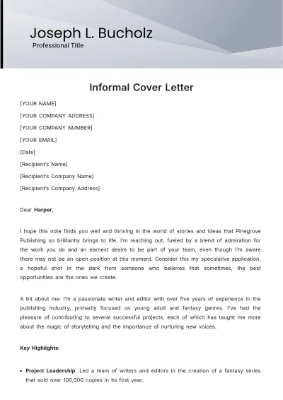 Free Informal Cover Letter Template to Edit Online