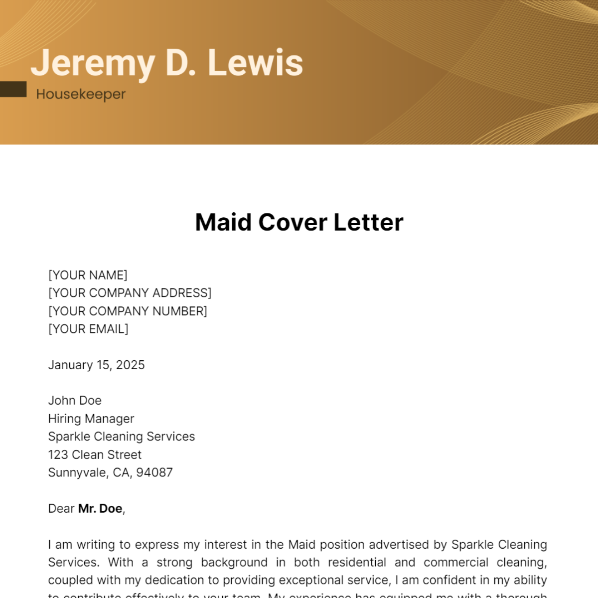 Maid Cover Letter Template