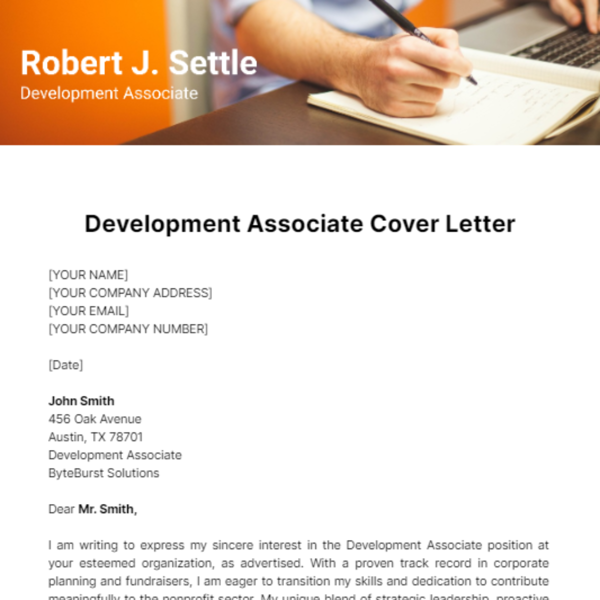 Development Associate Cover Letter Template