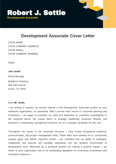 Free Development Associate Cover Letter Template to Edit Online