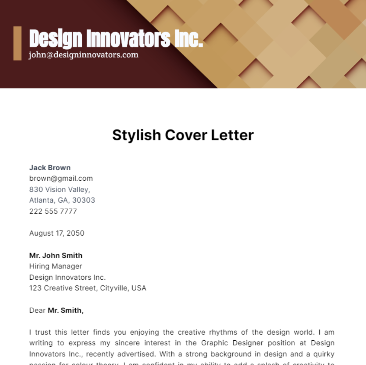 informal cover letter template