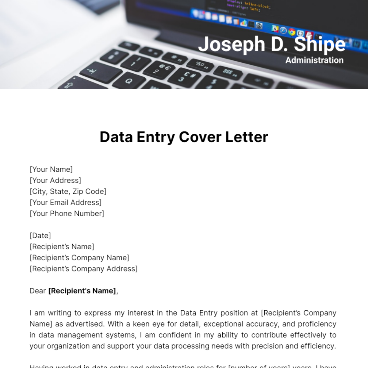 Data Entry Cover Letter Template