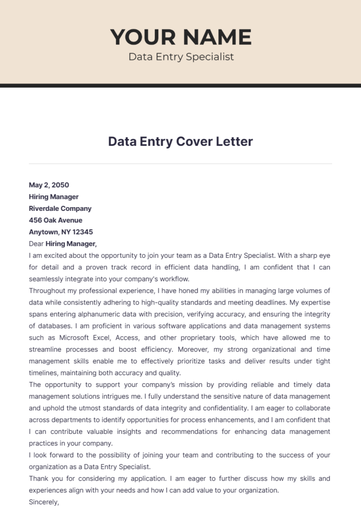 Data Entry Cover Letter