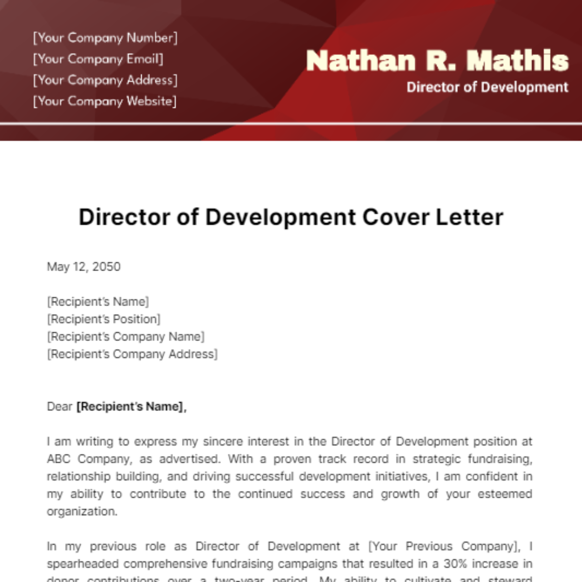 Director of Development Cover Letter Template
