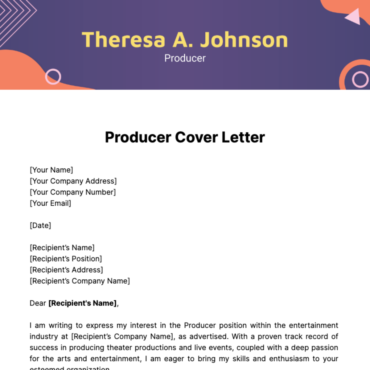 Producer Cover Letter Template