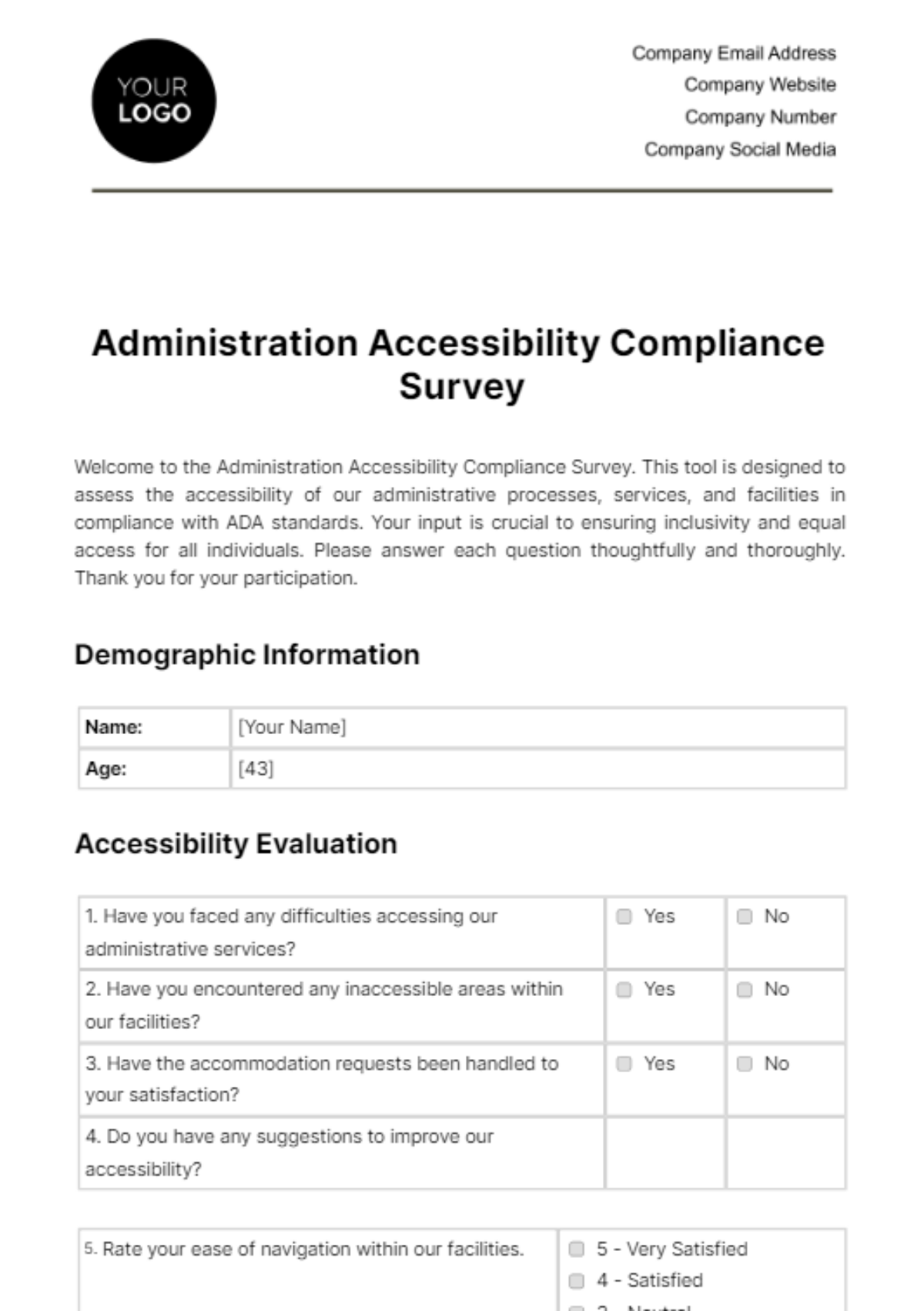 Free Administration Accessibility Compliance Survey Template