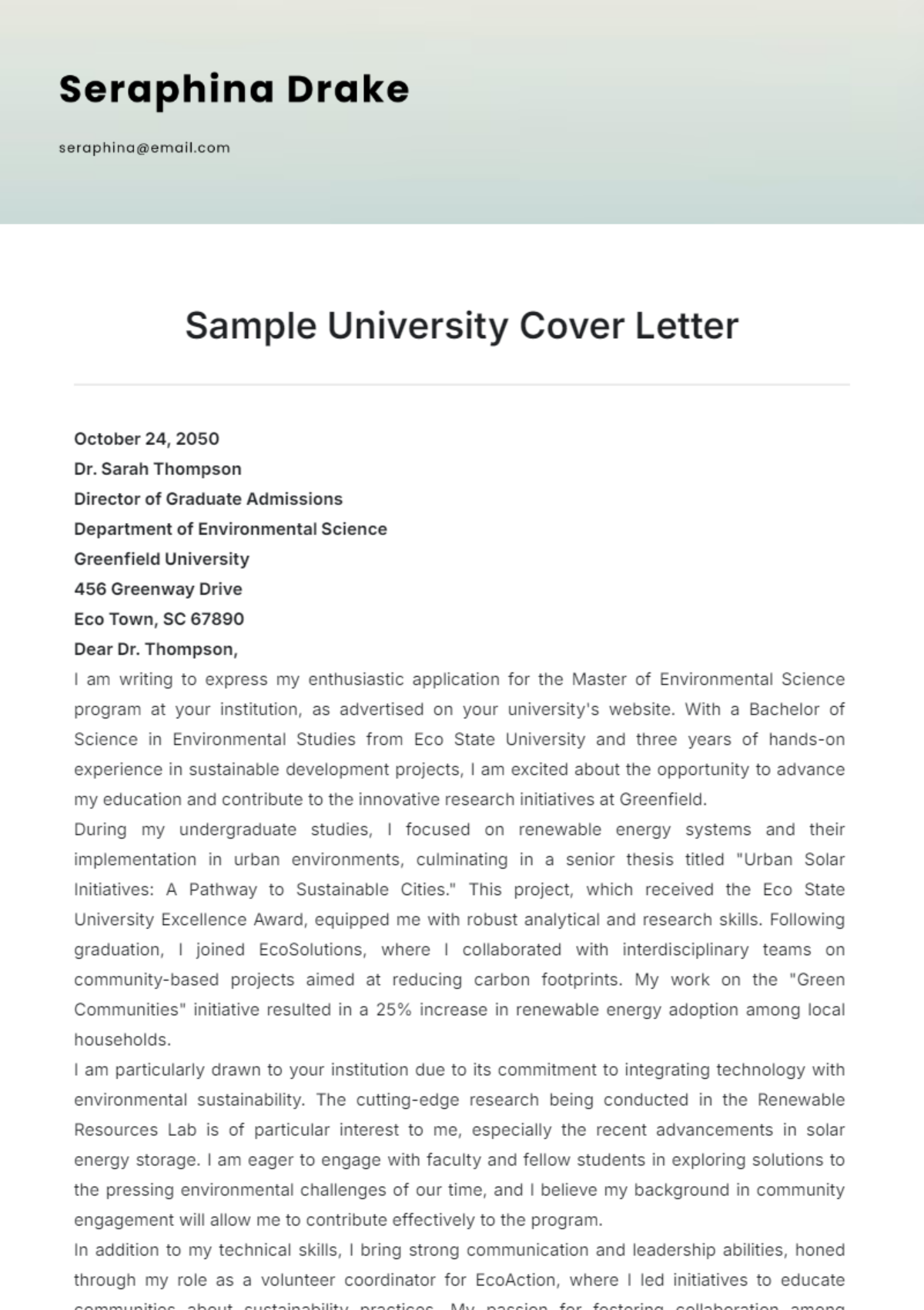 Sample University Cover Letter Template - Edit Online & Download