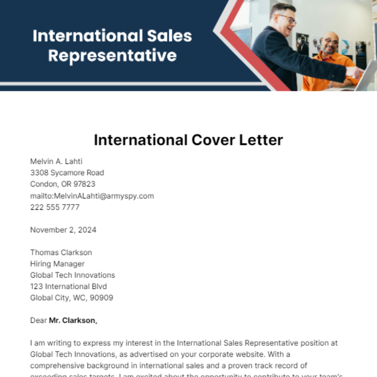International Cover Letter Template