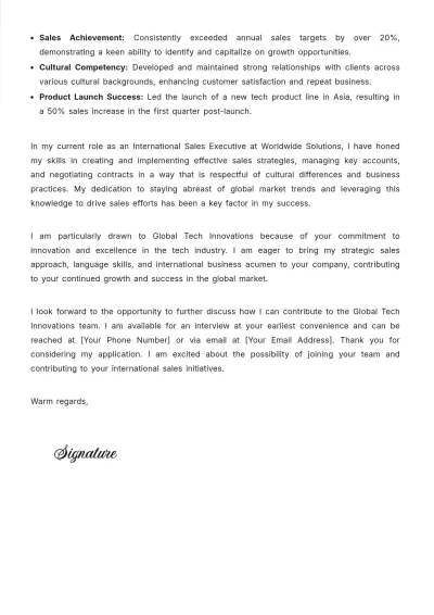 Free International Cover Letter Template to Edit Online