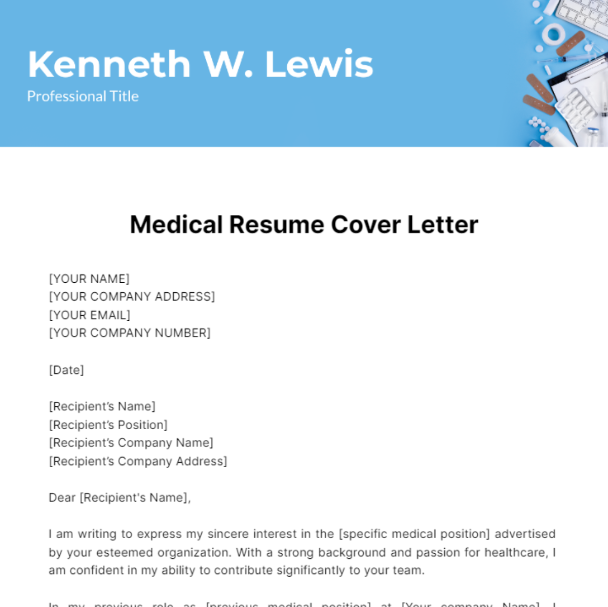 Medical Resume Cover Letter Template
