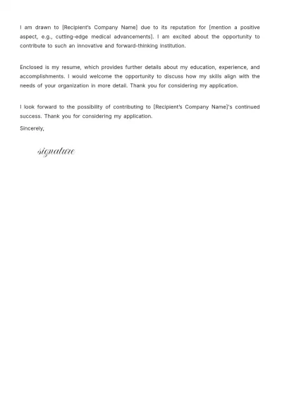 Free Medical Resume Cover Letter Template to Edit Online