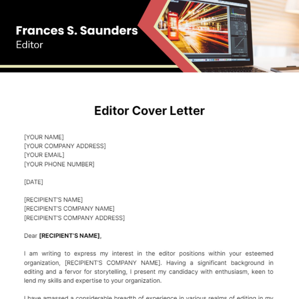 Editor Cover Letter Template