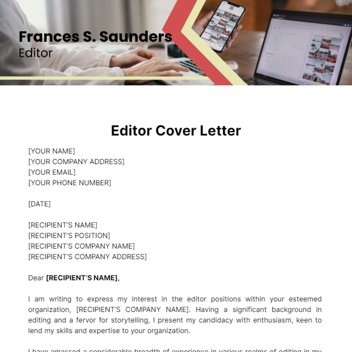Editor Cover Letter Template