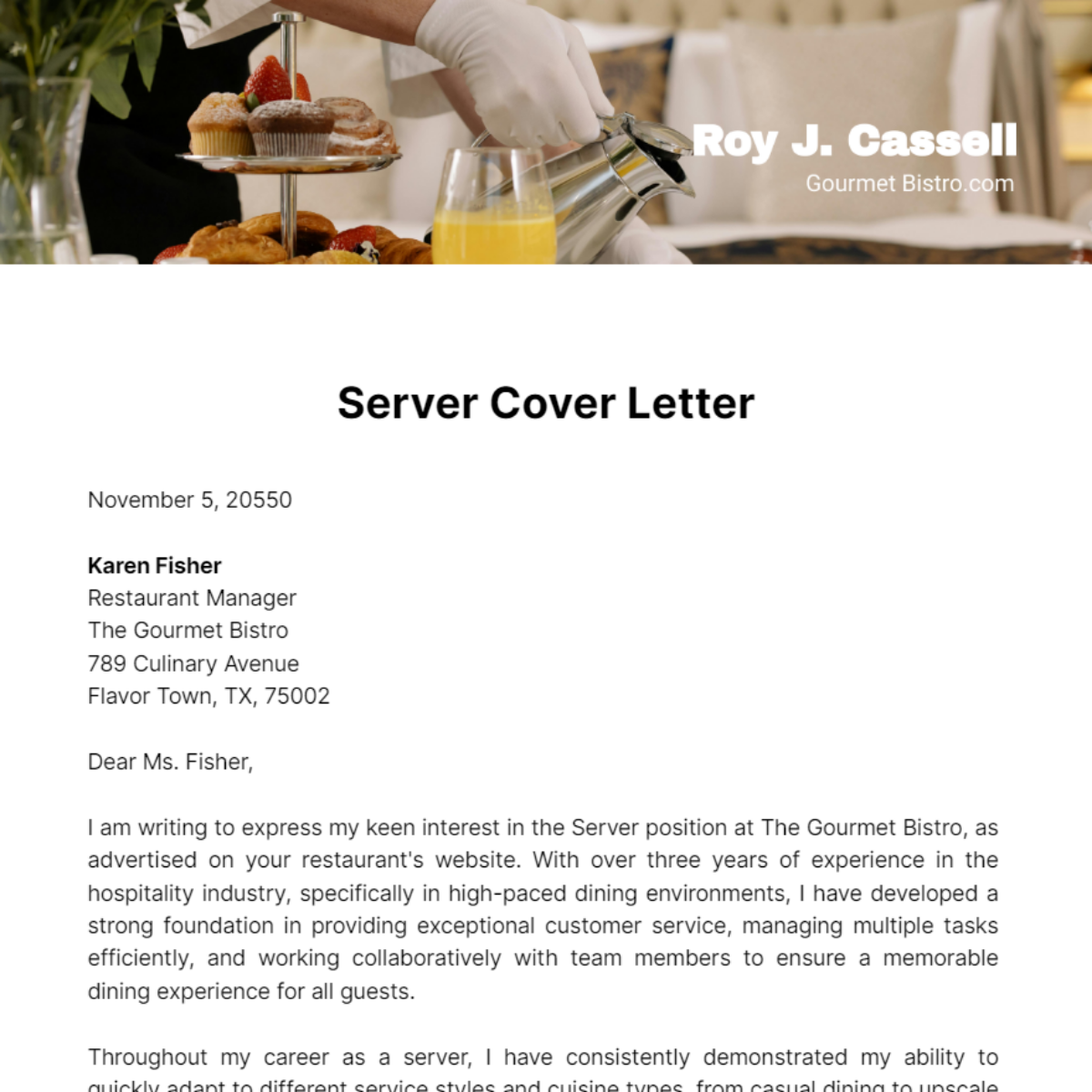 Server Cover Letter Template