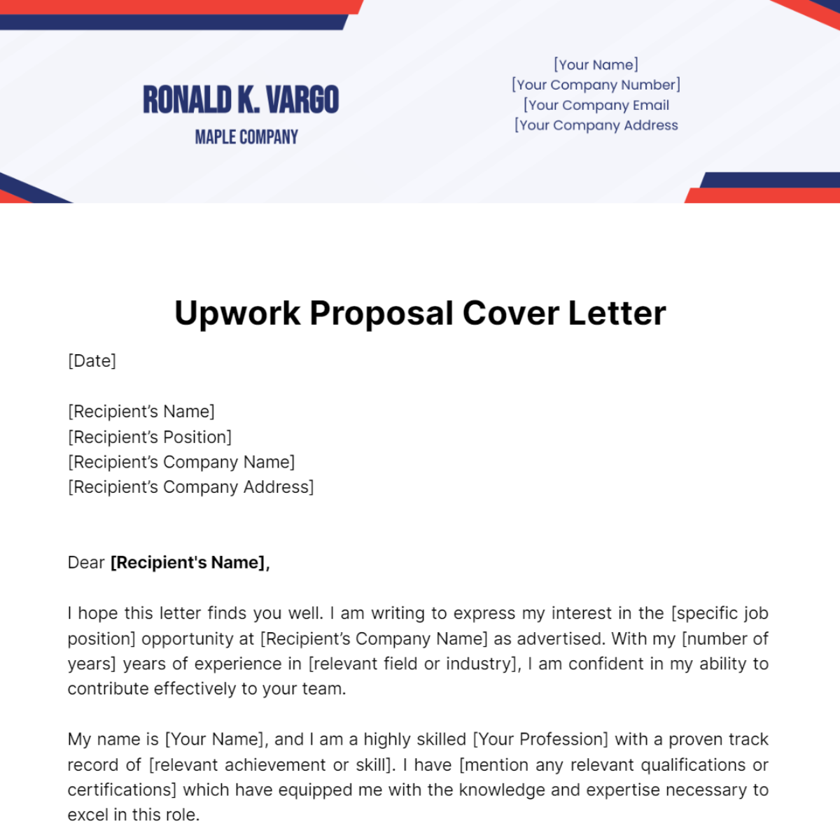 Upwork Proposal Cover Letter Template
