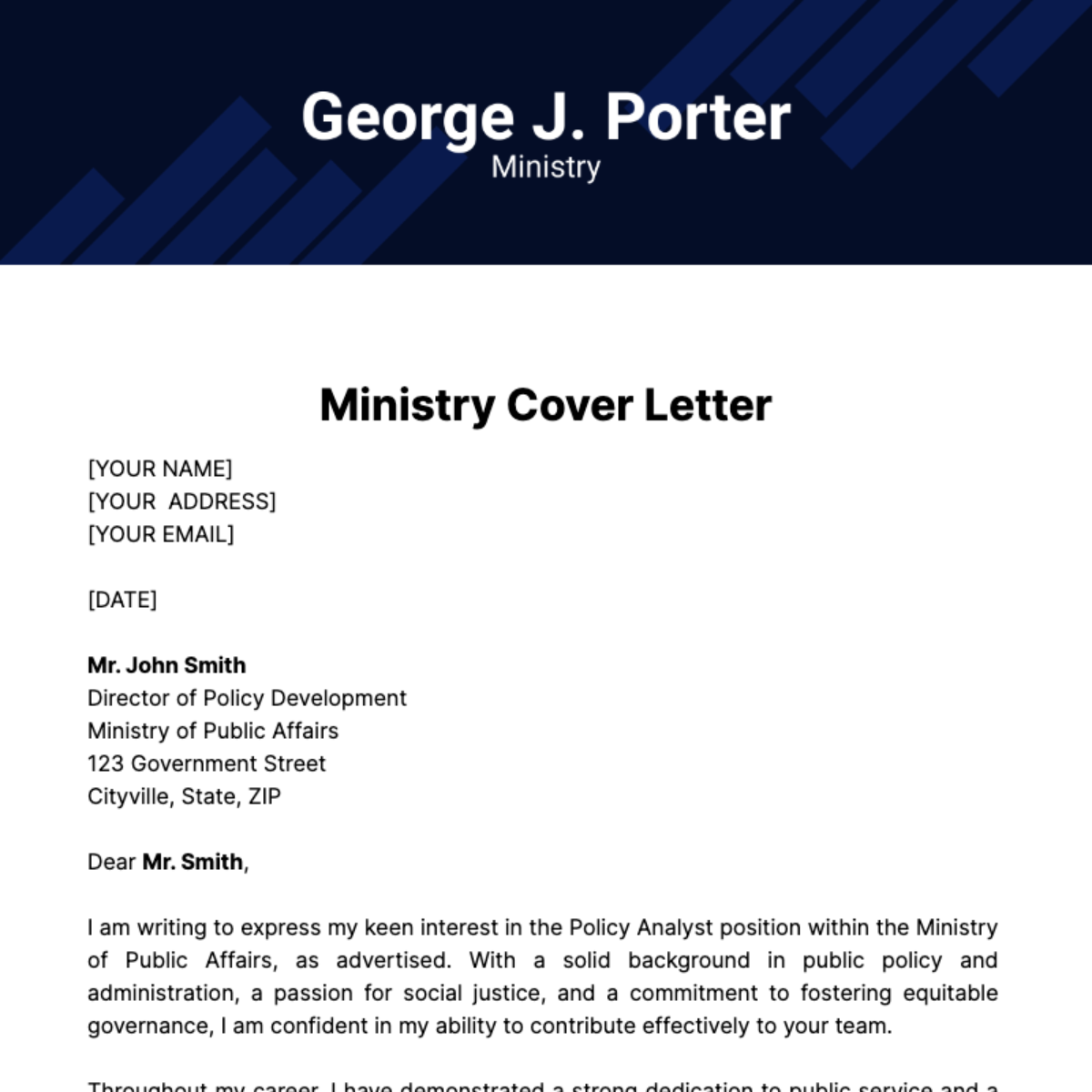 Ministry Cover Letter Template