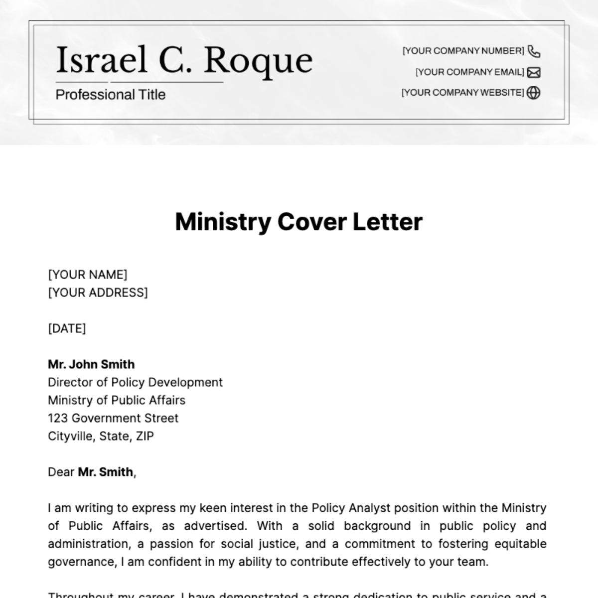 Ministry Cover Letter Template