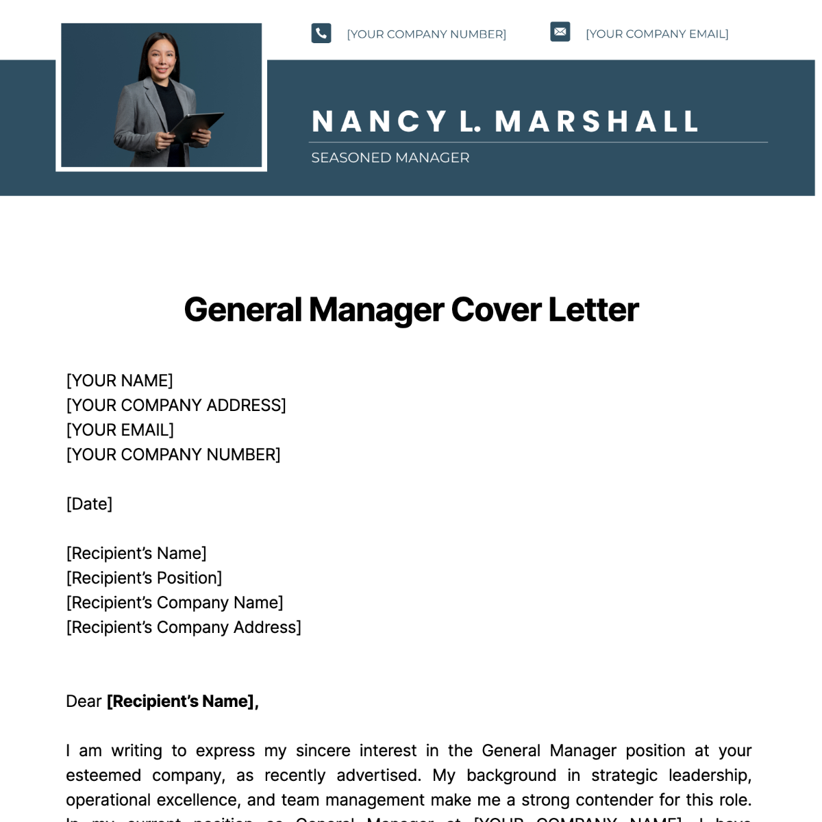 General Manager Cover Letter Template