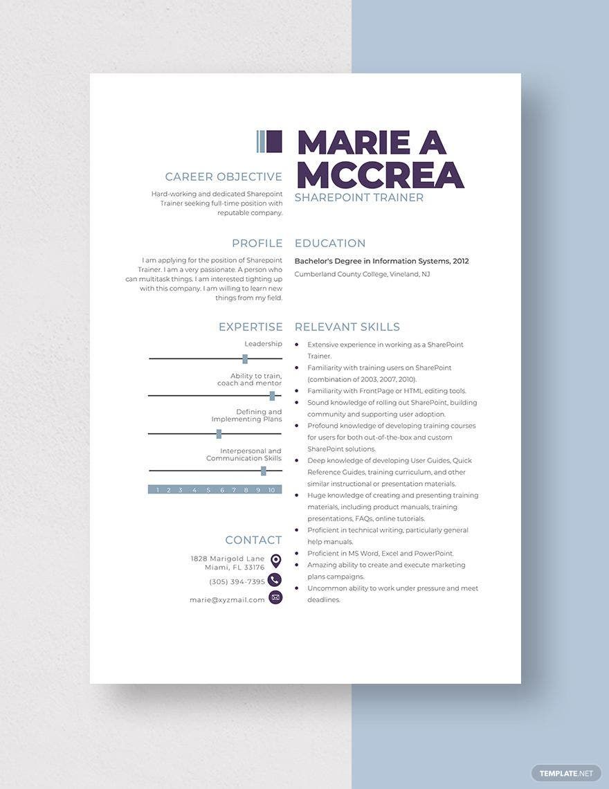 Free SharePoint Trainer Resume Template
