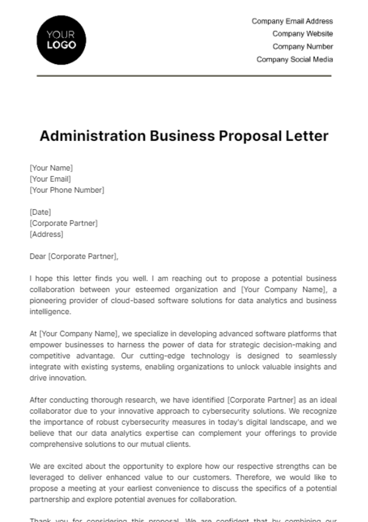 Free Administration Business Proposal Letter Template
