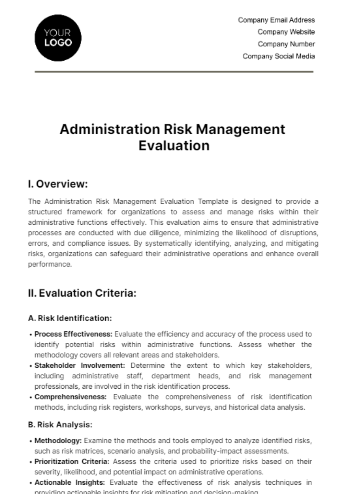 Administration Risk Management Evaluation Template