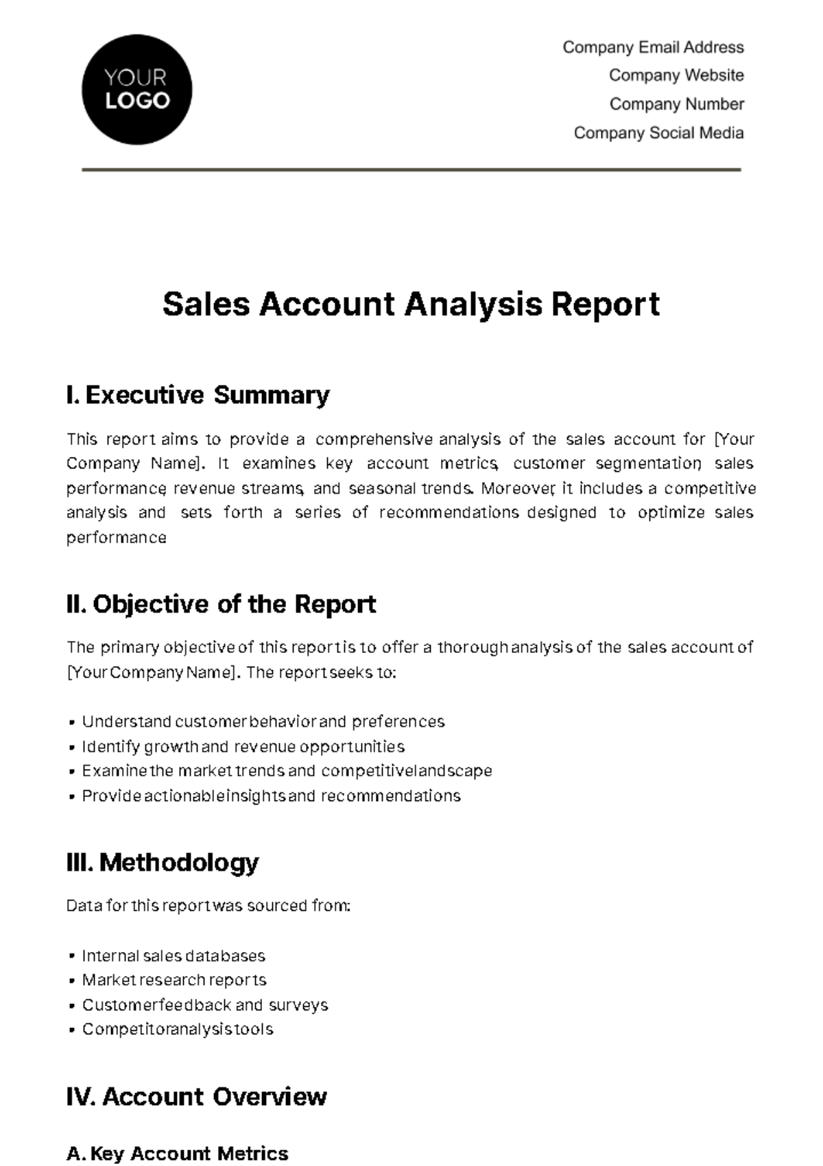Free Sales Account Analysis Report Template