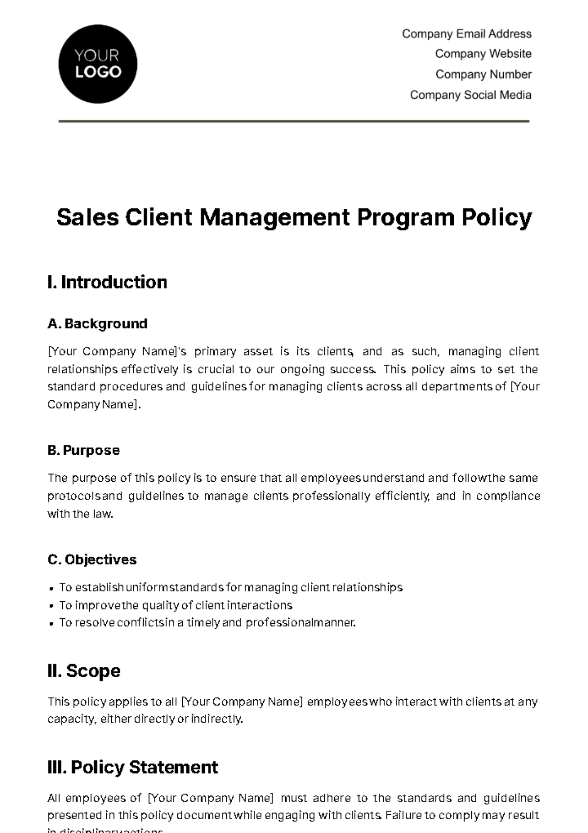 Free Sales Client Management Program Policy Template