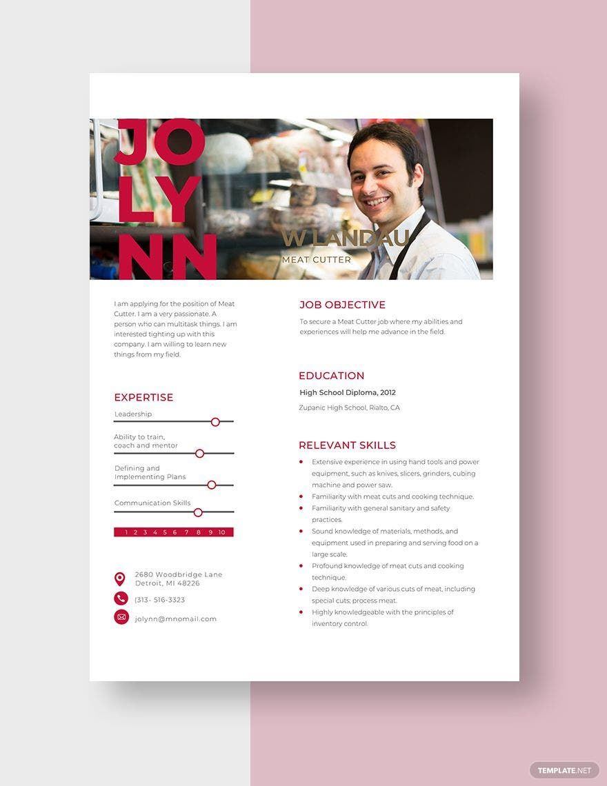Free Meat Cutter Resume