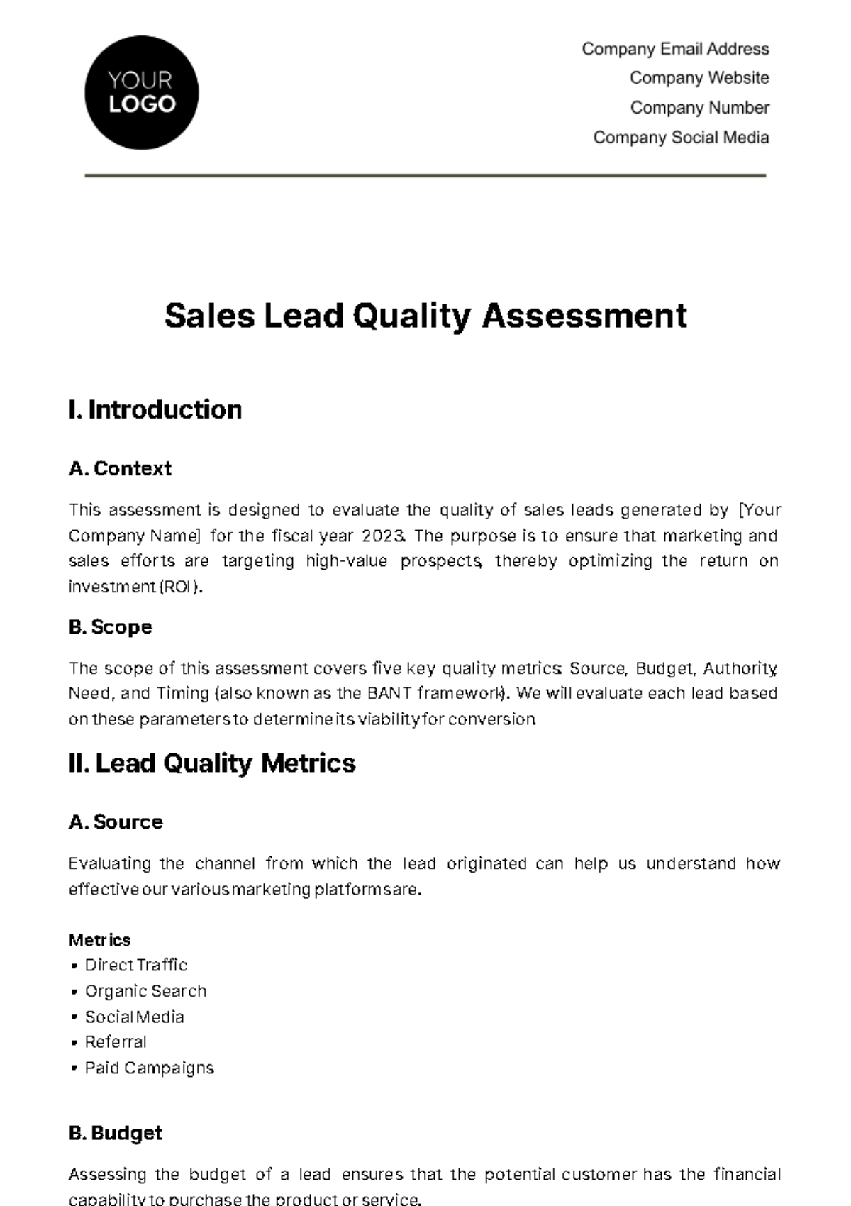Free Sales Lead Quality Assessment Template