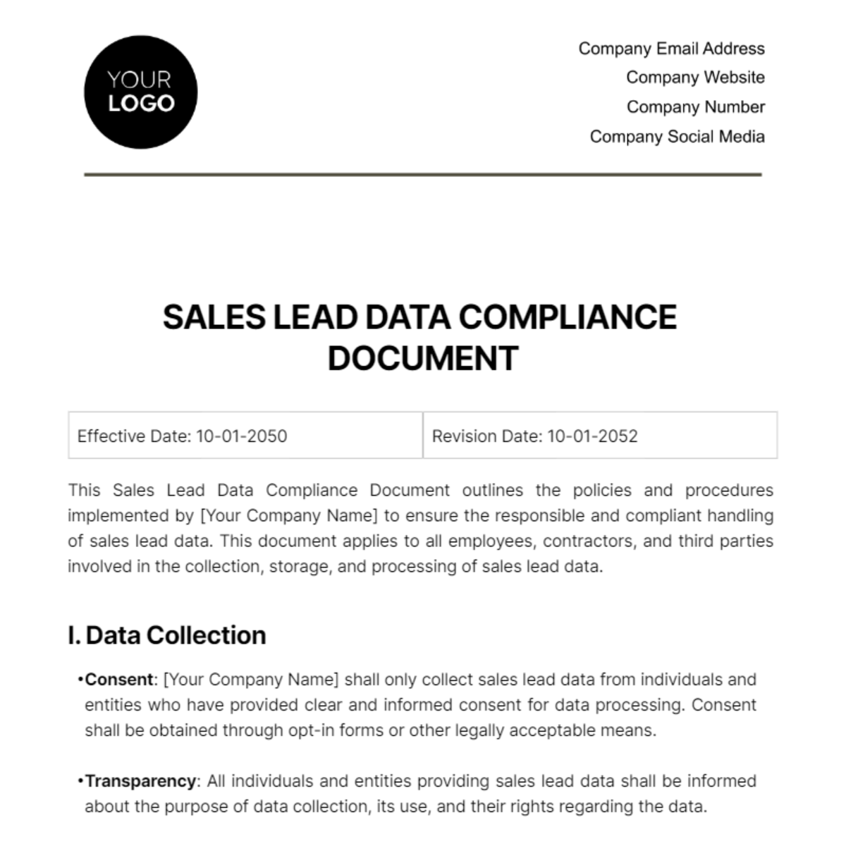 Free Sales Lead Data Compliance Document Template