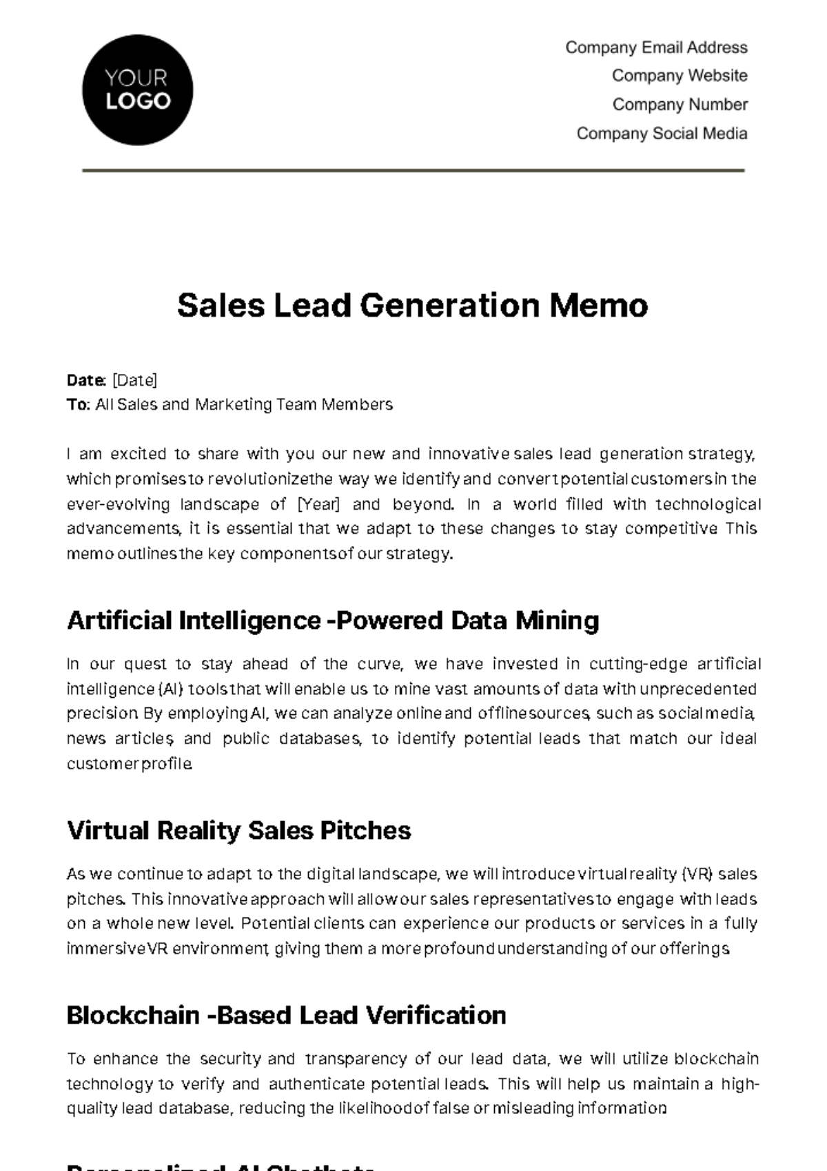 Sales Lead Generation Memo Template