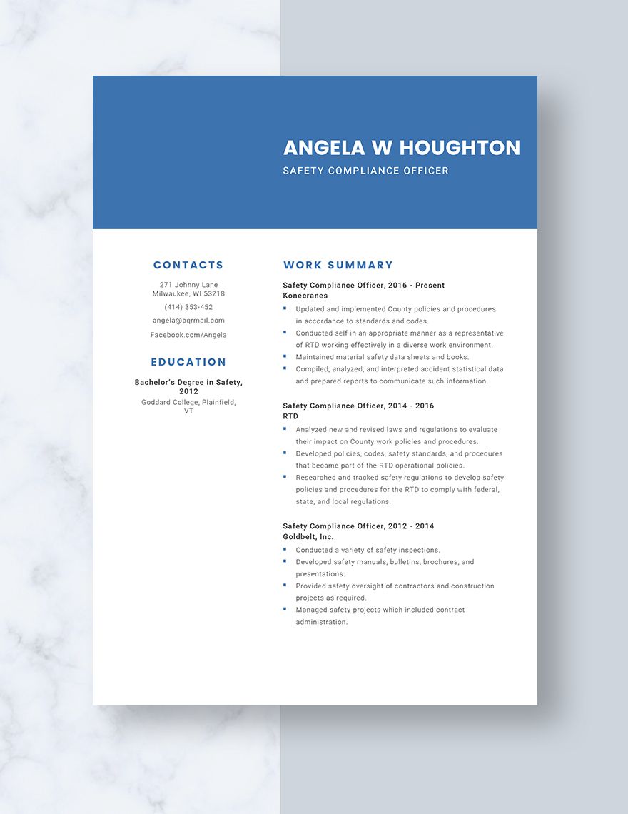 Safety Compliance Officer Resume
