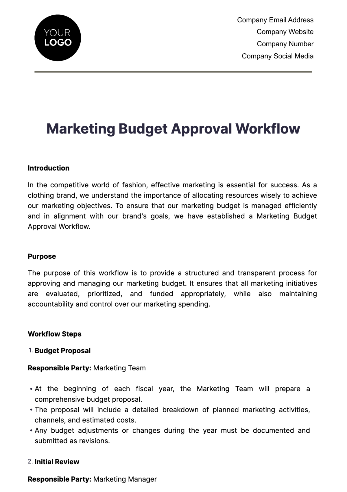 Marketing Budget Approval Workflow Template - Edit Online & Download