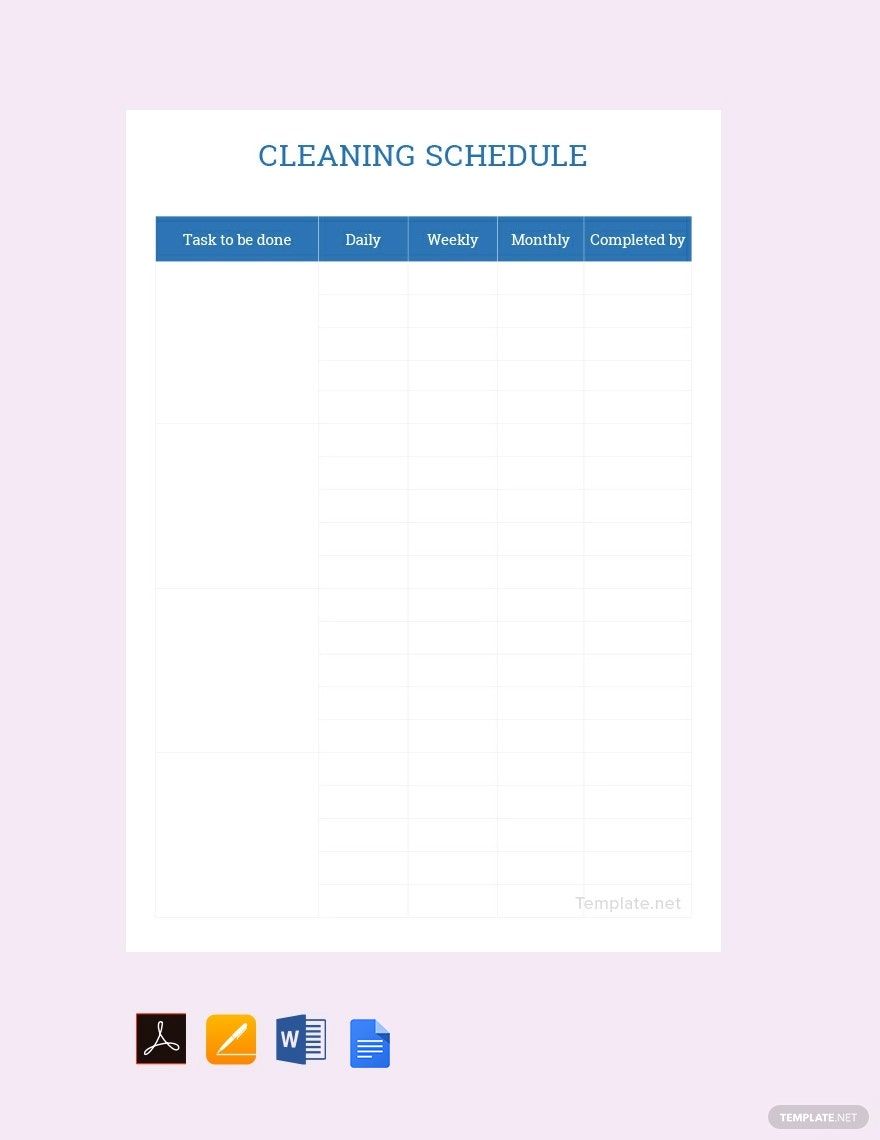 Sample Cleaning Schedule Template