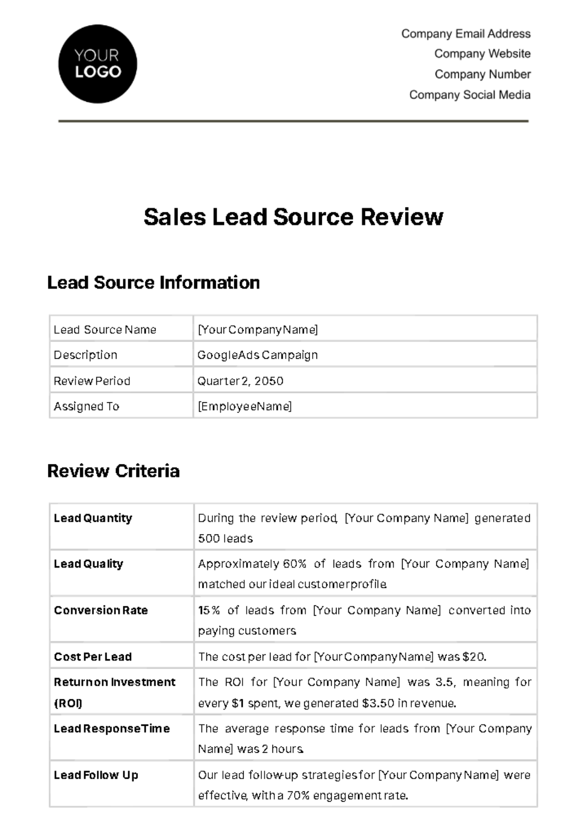 Free Sales Lead Source Review Template