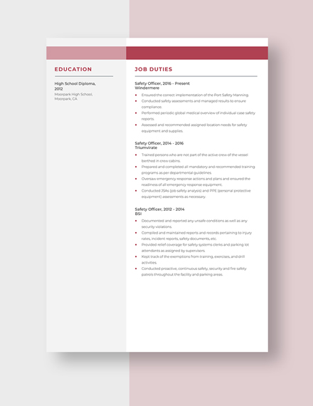 Safety Office Resume Template