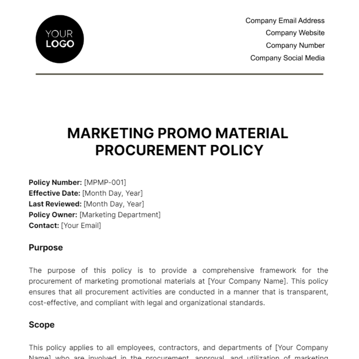Free Marketing Promo Material Procurement Policy Template