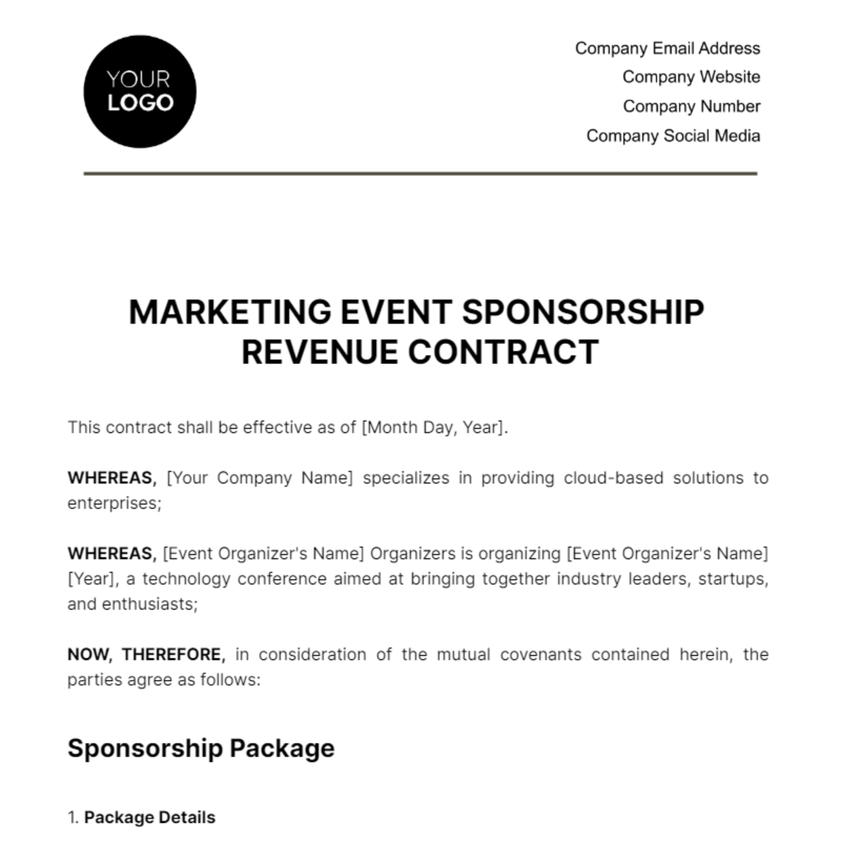Marketing Event Sponsorship Revenue Contract Template